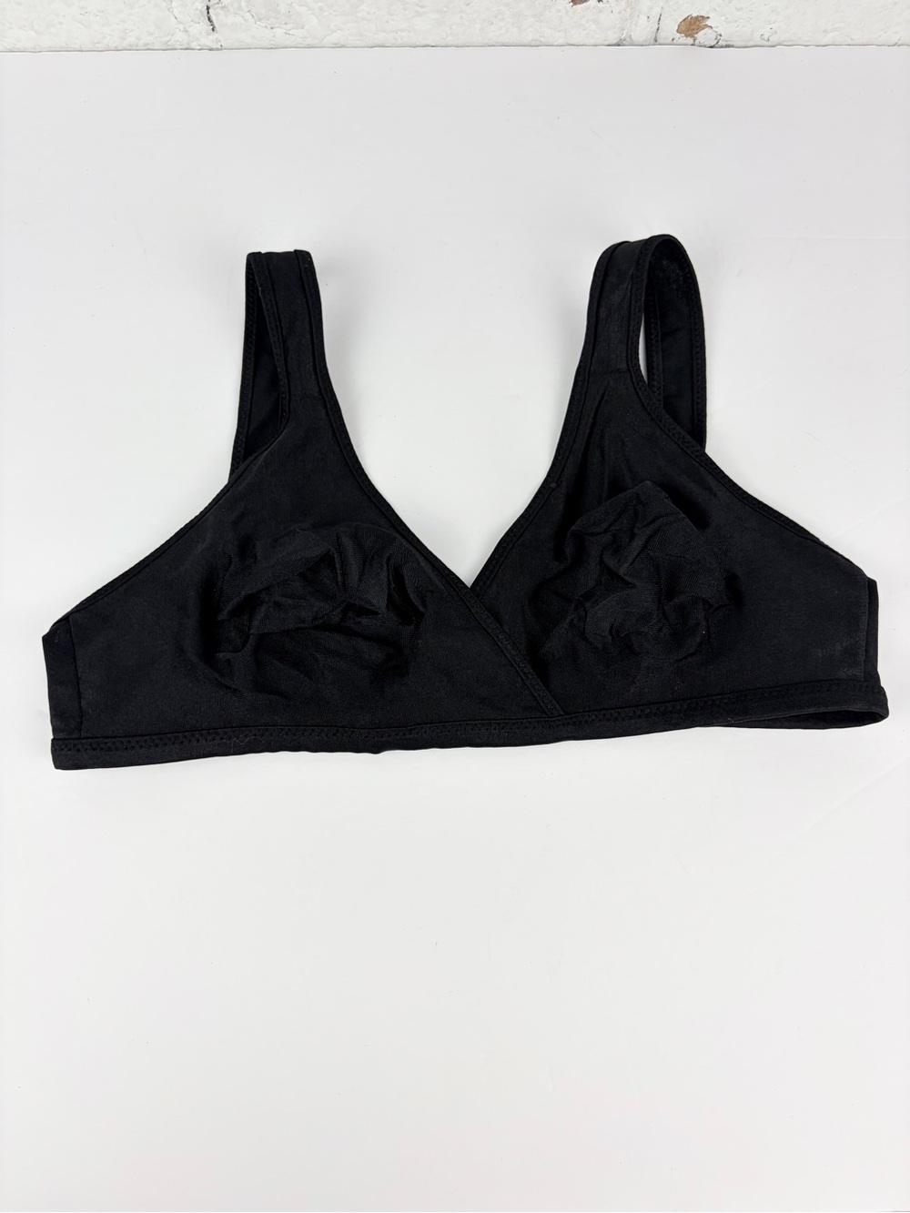 Vintage Gelmart Black Wireless Fold Cross Over Nylon Bra 36